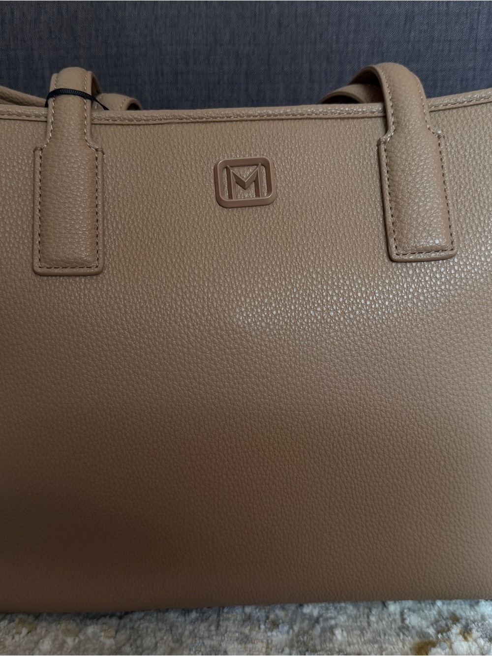 Beige/Tan Leather Zip-Top Tote